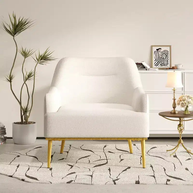 Fauteuil d'appoint moderne avec accoudoirs, canapé simple, fauteuil de lecture avec dossier incurvé et pieds en métal doré - ModernLuxe