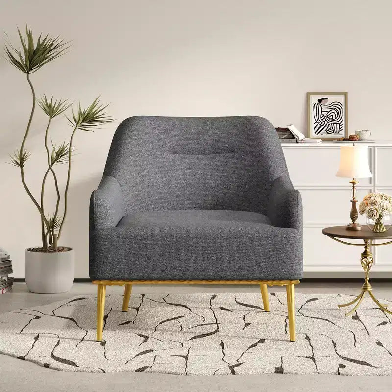 Fauteuil d'appoint moderne avec accoudoirs, canapé simple, fauteuil de lecture avec dossier incurvé et pieds en métal doré - ModernLuxe
