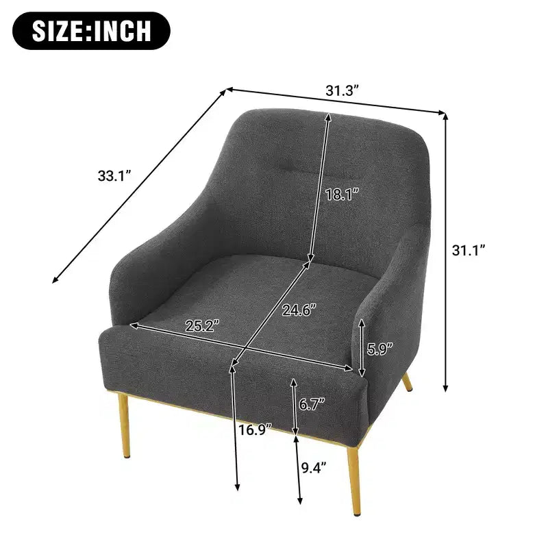 Fauteuil d'appoint moderne avec accoudoirs, canapé simple, fauteuil de lecture avec dossier incurvé et pieds en métal doré - ModernLuxe