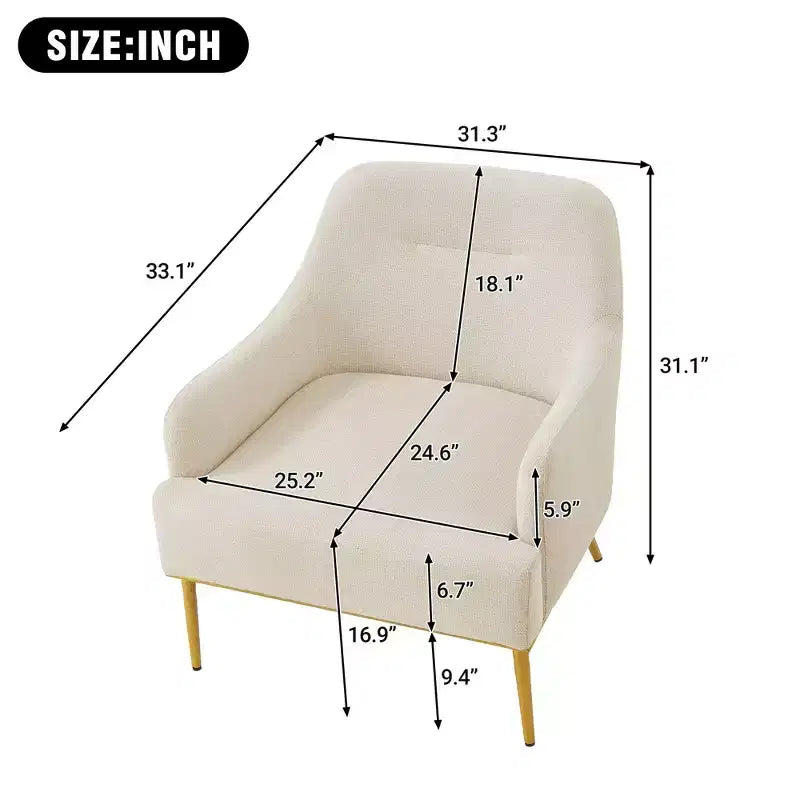 Fauteuil d'appoint moderne avec accoudoirs, canapé simple, fauteuil de lecture avec dossier incurvé et pieds en métal doré - ModernLuxe