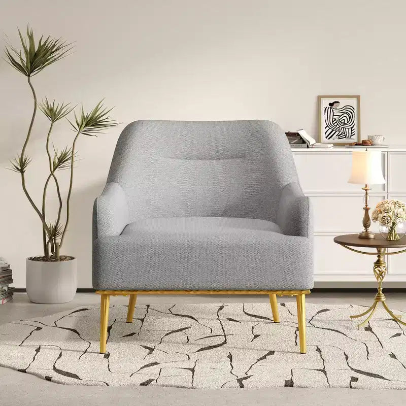 Fauteuil d'appoint moderne avec accoudoirs, canapé simple, fauteuil de lecture avec dossier incurvé et pieds en métal doré - ModernLuxe