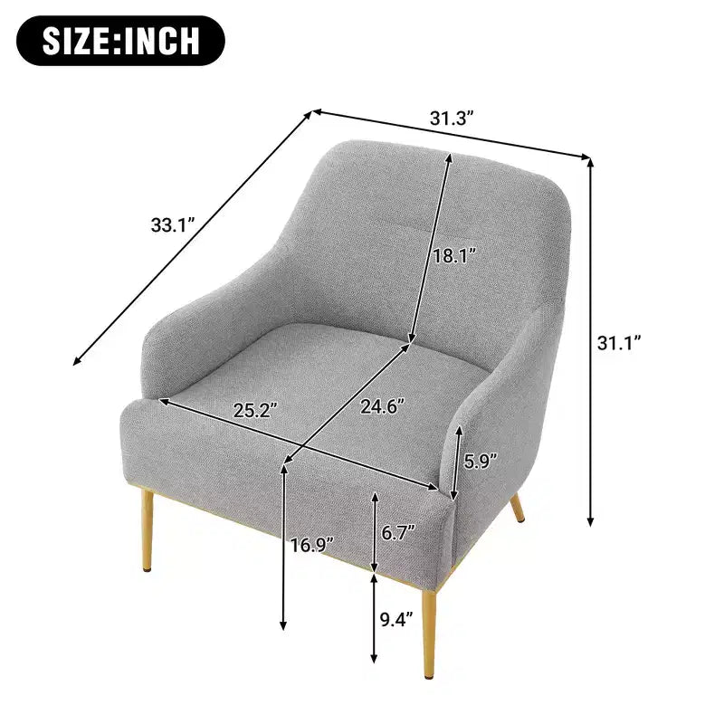 Fauteuil d'appoint moderne avec accoudoirs, canapé simple, fauteuil de lecture avec dossier incurvé et pieds en métal doré - ModernLuxe