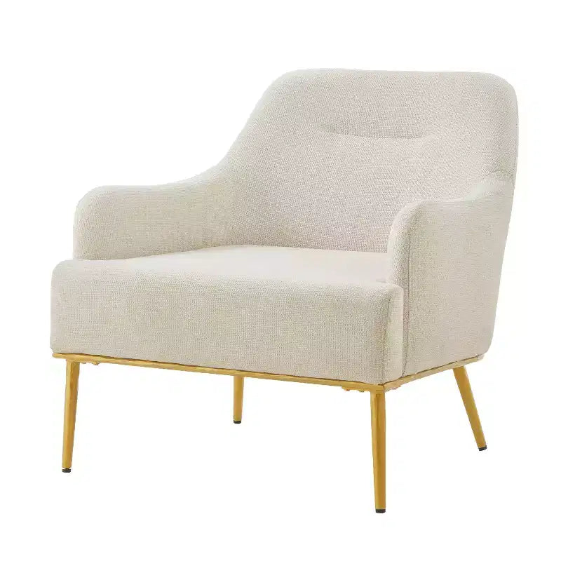 Fauteuil d'appoint moderne avec accoudoirs, canapé simple, fauteuil de lecture avec dossier incurvé et pieds en métal doré - ModernLuxe