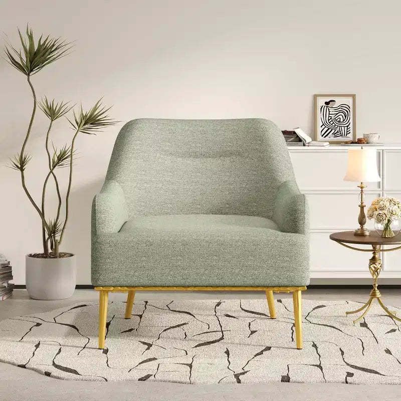 Fauteuil d'appoint moderne avec accoudoirs, canapé simple, fauteuil de lecture avec dossier incurvé et pieds en métal doré - ModernLuxe
