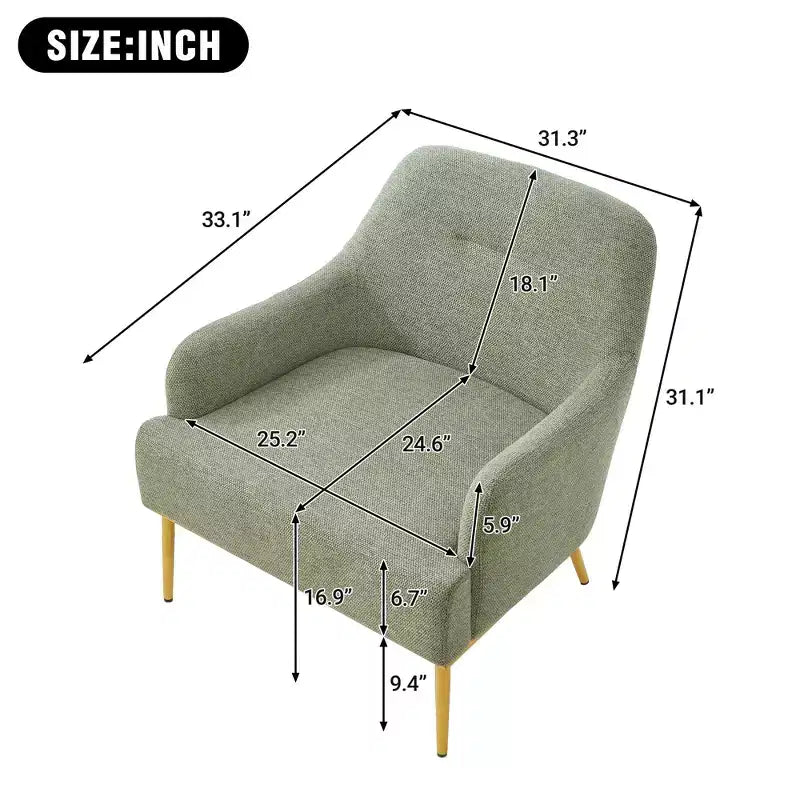 Fauteuil d'appoint moderne avec accoudoirs, canapé simple, fauteuil de lecture avec dossier incurvé et pieds en métal doré - ModernLuxe