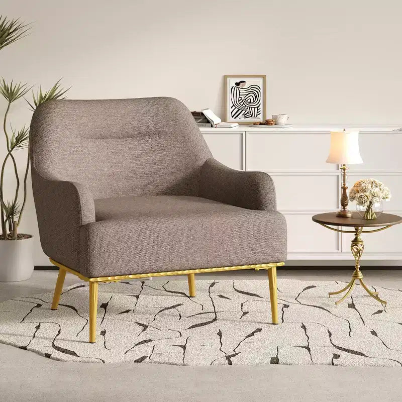 Fauteuil d'appoint moderne avec accoudoirs, canapé simple, fauteuil de lecture avec dossier incurvé et pieds en métal doré - ModernLuxe