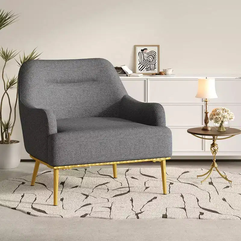 Fauteuil d'appoint moderne avec accoudoirs, canapé simple, fauteuil de lecture avec dossier incurvé et pieds en métal doré - ModernLuxe