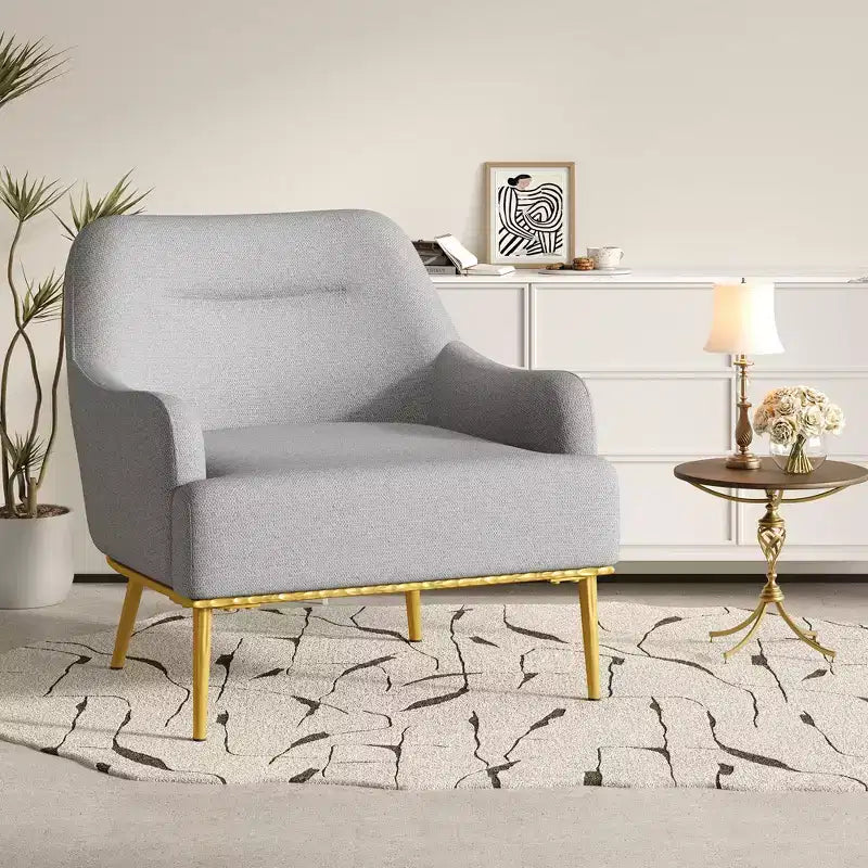 Fauteuil d'appoint moderne avec accoudoirs, canapé simple, fauteuil de lecture avec dossier incurvé et pieds en métal doré - ModernLuxe