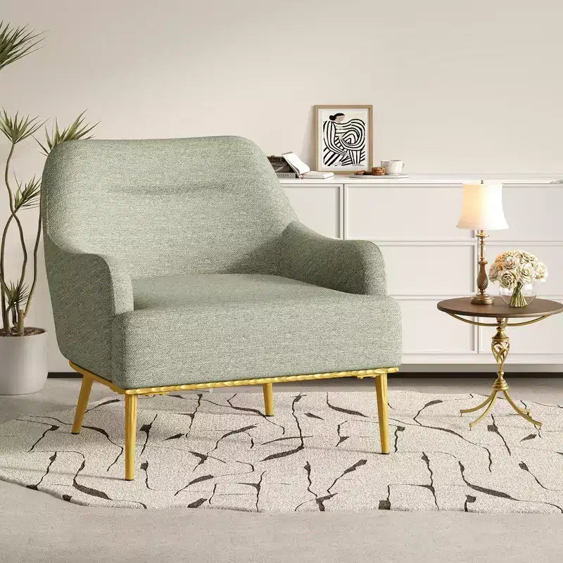 Fauteuil d'appoint moderne avec accoudoirs, canapé simple, fauteuil de lecture avec dossier incurvé et pieds en métal doré - ModernLuxe
