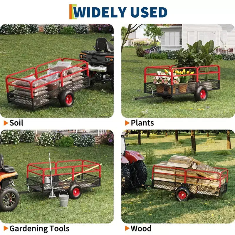 Remorque basculante en acier à atteler, 1600 lbs 22 pieds cubes, usage intensif, pour jardin et cour, avec parois amovibles et pneus tout-terrain, compatible avec tondeuses à gazon et tracteurs