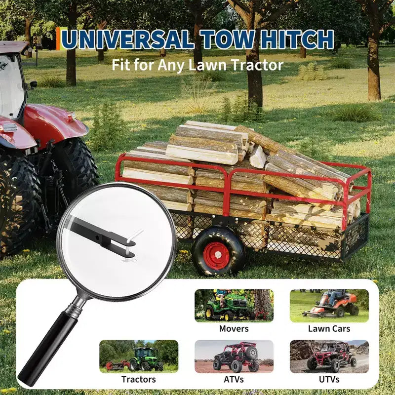 Remorque basculante en acier à atteler, 1600 lbs 22 pieds cubes, usage intensif, pour jardin et cour, avec parois amovibles et pneus tout-terrain, compatible avec tondeuses à gazon et tracteurs