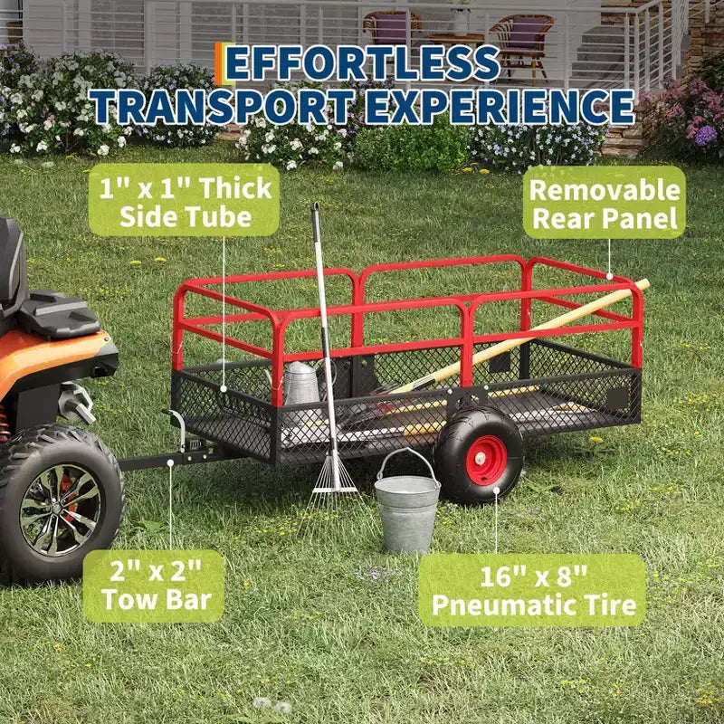 Remorque basculante en acier à atteler, 1600 lbs 22 pieds cubes, usage intensif, pour jardin et cour, avec parois amovibles et pneus tout-terrain, compatible avec tondeuses à gazon et tracteurs