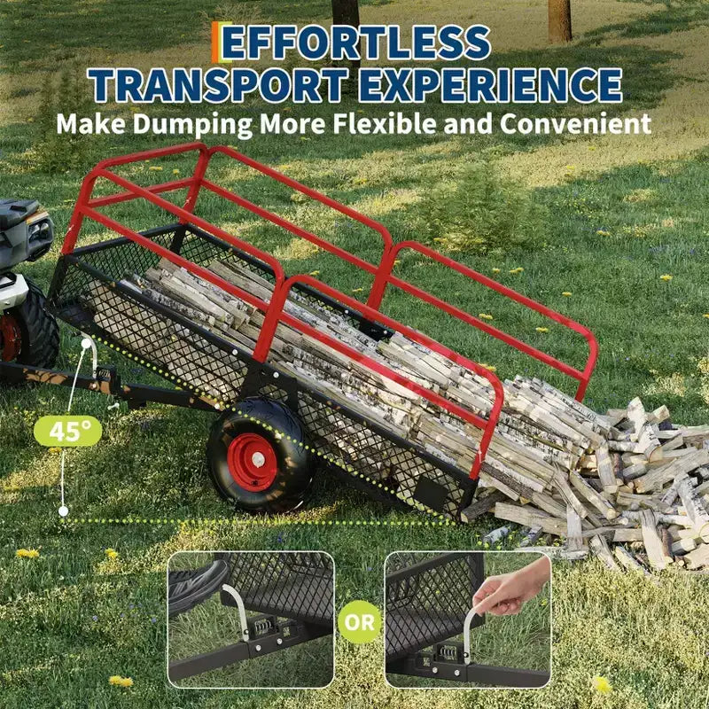 Remorque basculante en acier à atteler, 1600 lbs 22 pieds cubes, usage intensif, pour jardin et cour, avec parois amovibles et pneus tout-terrain, compatible avec tondeuses à gazon et tracteurs