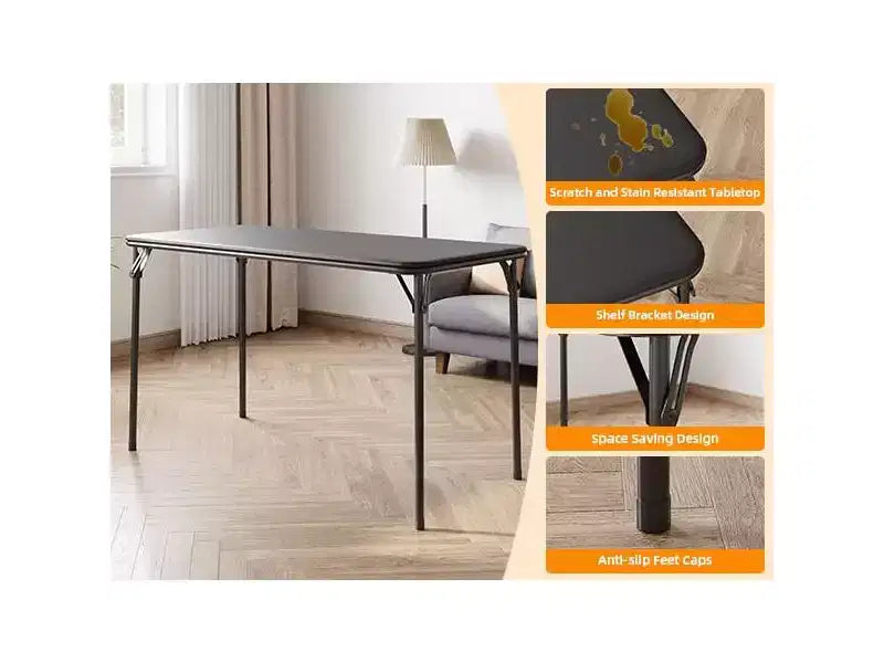 Table Pliante de 120 cm avec Plateau en Cuir PU Rembourré, Pieds en Métal Robuste, Conception Pliable et Support d'Étagère, Aucun Assemblage Requis