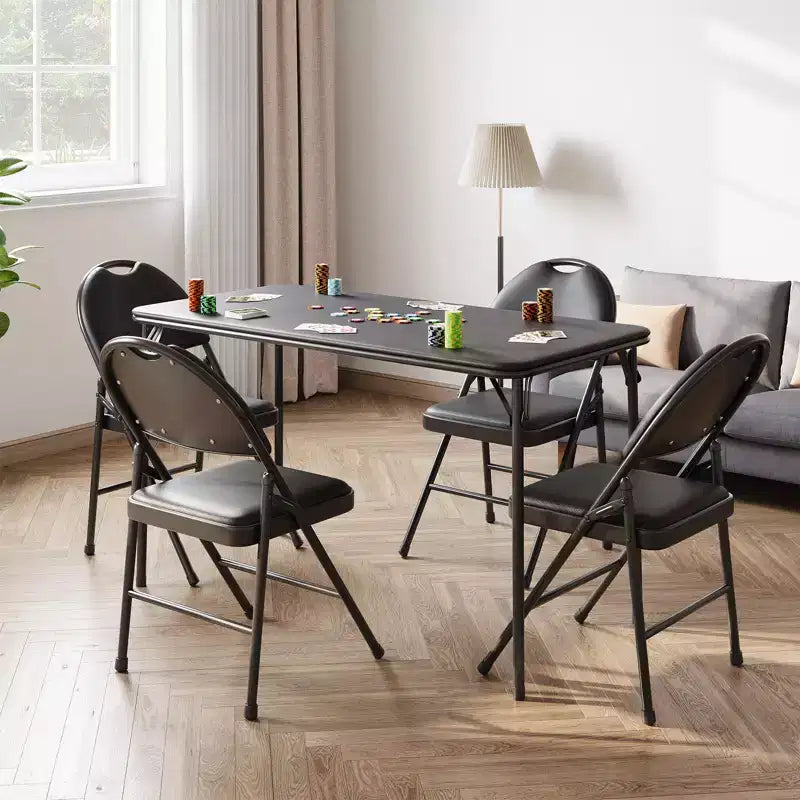 Table Pliante de 120 cm avec Plateau en Cuir PU Rembourré, Pieds en Métal Robuste, Conception Pliable et Support d'Étagère, Aucun Assemblage Requis
