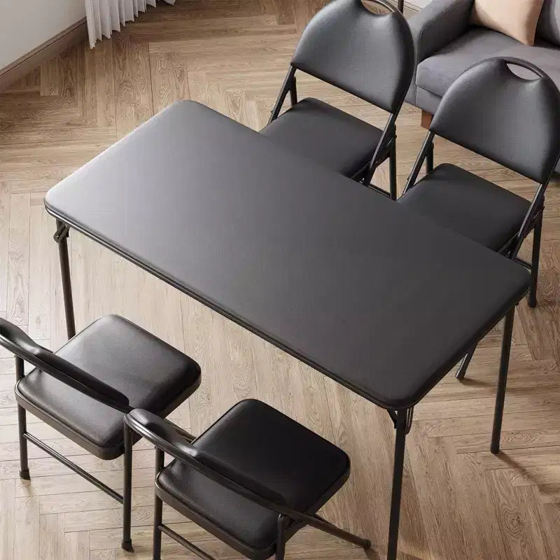 Table Pliante de 120 cm avec Plateau en Cuir PU Rembourré, Pieds en Métal Robuste, Conception Pliable et Support d'Étagère, Aucun Assemblage Requis