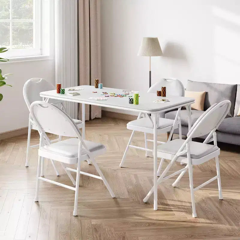 Table Pliante de 120 cm avec Plateau en Cuir PU Rembourré, Pieds en Métal Robuste, Conception Pliable et Support d'Étagère, Aucun Assemblage Requis