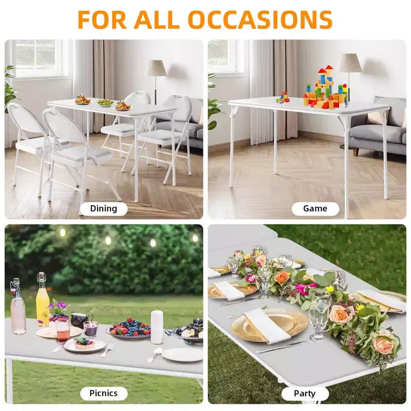 Table Pliante de 120 cm avec Plateau en Cuir PU Rembourré, Pieds en Métal Robuste, Conception Pliable et Support d'Étagère, Aucun Assemblage Requis