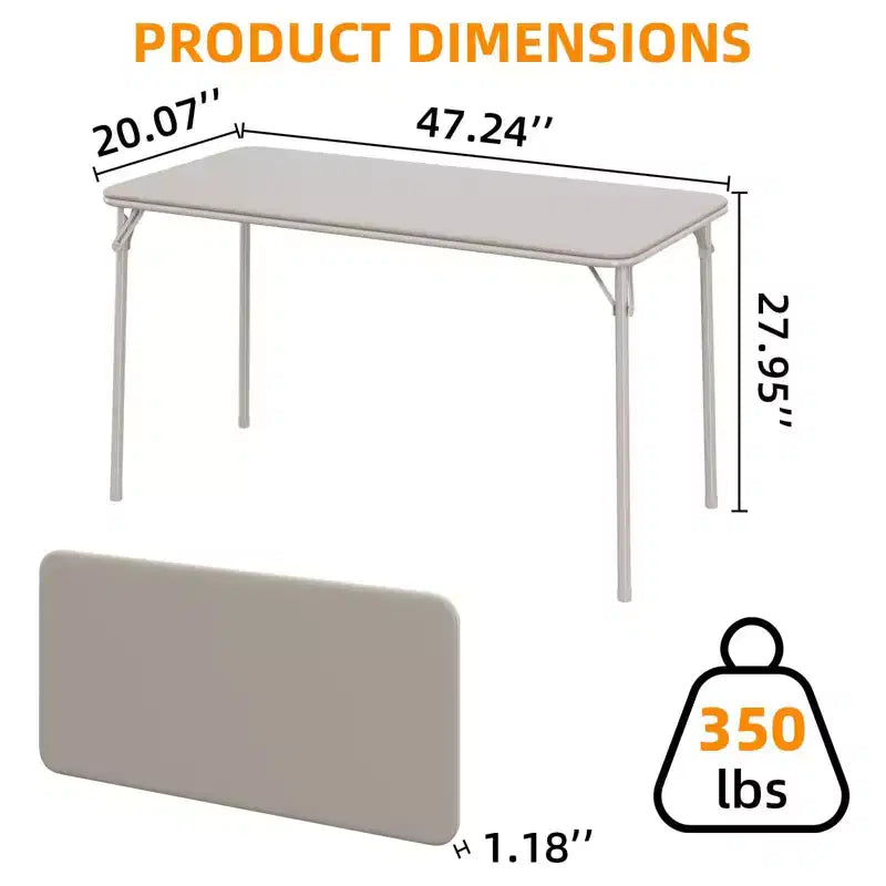 Table Pliante de 120 cm avec Plateau en Cuir PU Rembourré, Pieds en Métal Robuste, Conception Pliable et Support d'Étagère, Aucun Assemblage Requis