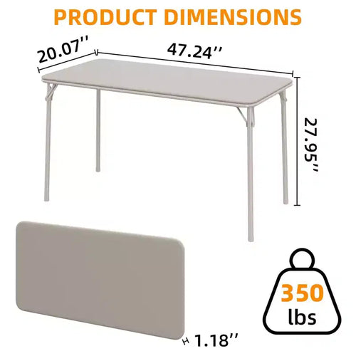 Table Pliante de 120 cm avec Plateau en Cuir PU Rembourré, Pieds en Métal Robuste, Conception Pliable et Support d'Étagère, Aucun Assemblage Requis