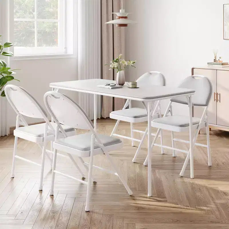 Table Pliante de 120 cm avec Plateau en Cuir PU Rembourré, Pieds en Métal Robuste, Conception Pliable et Support d'Étagère, Aucun Assemblage Requis