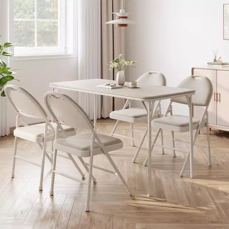 Table Pliante de 120 cm avec Plateau en Cuir PU Rembourré, Pieds en Métal Robuste, Conception Pliable et Support d'Étagère, Aucun Assemblage Requis
