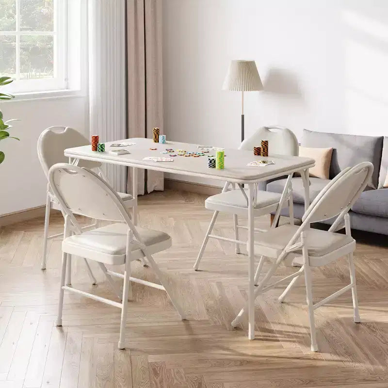 Table Pliante de 120 cm avec Plateau en Cuir PU Rembourré, Pieds en Métal Robuste, Conception Pliable et Support d'Étagère, Aucun Assemblage Requis