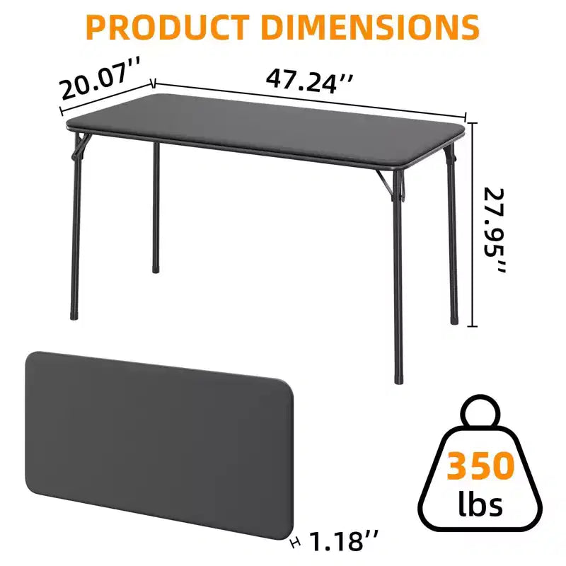 Table Pliante de 120 cm avec Plateau en Cuir PU Rembourré, Pieds en Métal Robuste, Conception Pliable et Support d'Étagère, Aucun Assemblage Requis