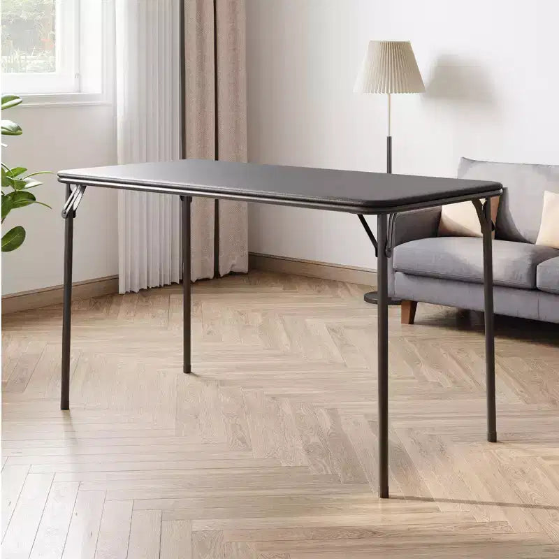 Table Pliante de 120 cm avec Plateau en Cuir PU Rembourré, Pieds en Métal Robuste, Conception Pliable et Support d'Étagère, Aucun Assemblage Requis