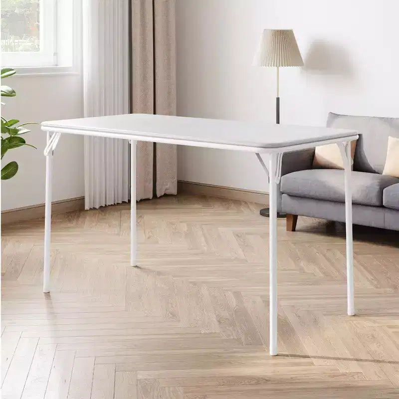 Table Pliante de 120 cm avec Plateau en Cuir PU Rembourré, Pieds en Métal Robuste, Conception Pliable et Support d'Étagère, Aucun Assemblage Requis