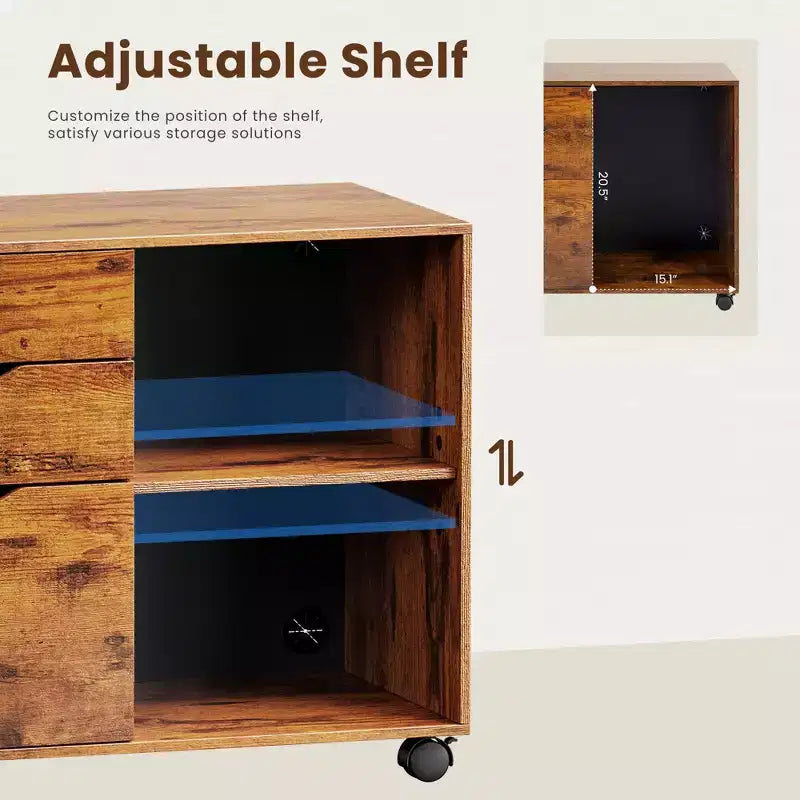 JIONJOY Classeur mobile verrouillable à 3 tiroirs de 79,5 cm de large - Rangement de documents A4, meuble roulant sous bureau avec gestion des câbles pour bureau à domicile