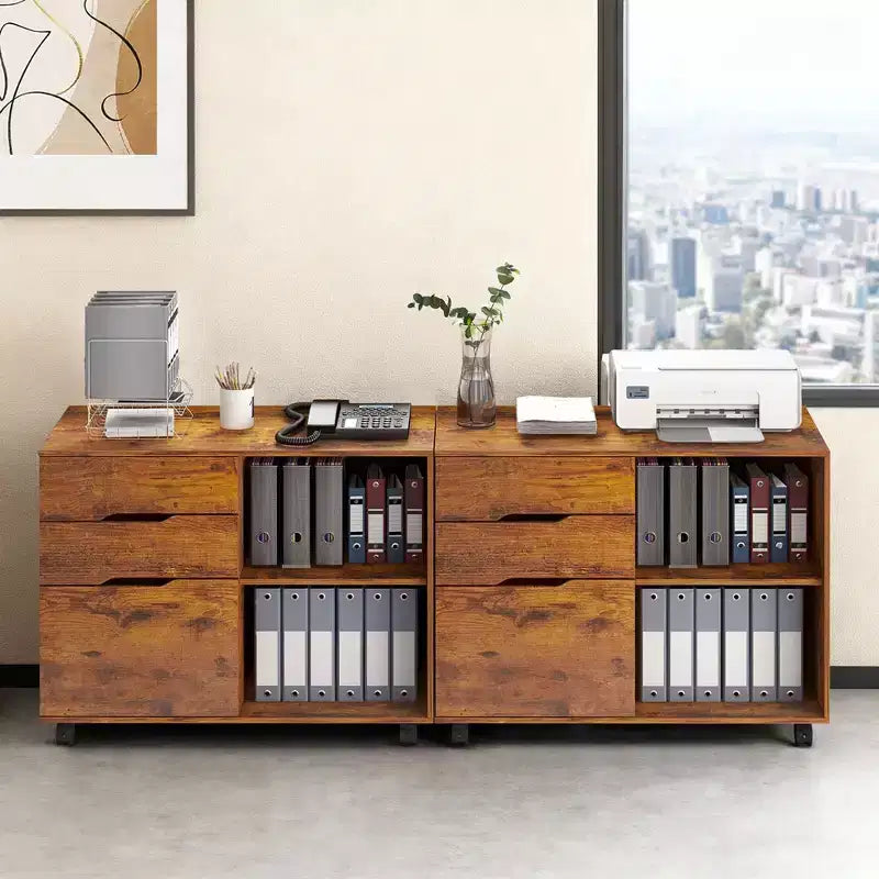 JIONJOY Classeur mobile verrouillable à 3 tiroirs de 79,5 cm de large - Rangement de documents A4, meuble roulant sous bureau avec gestion des câbles pour bureau à domicile