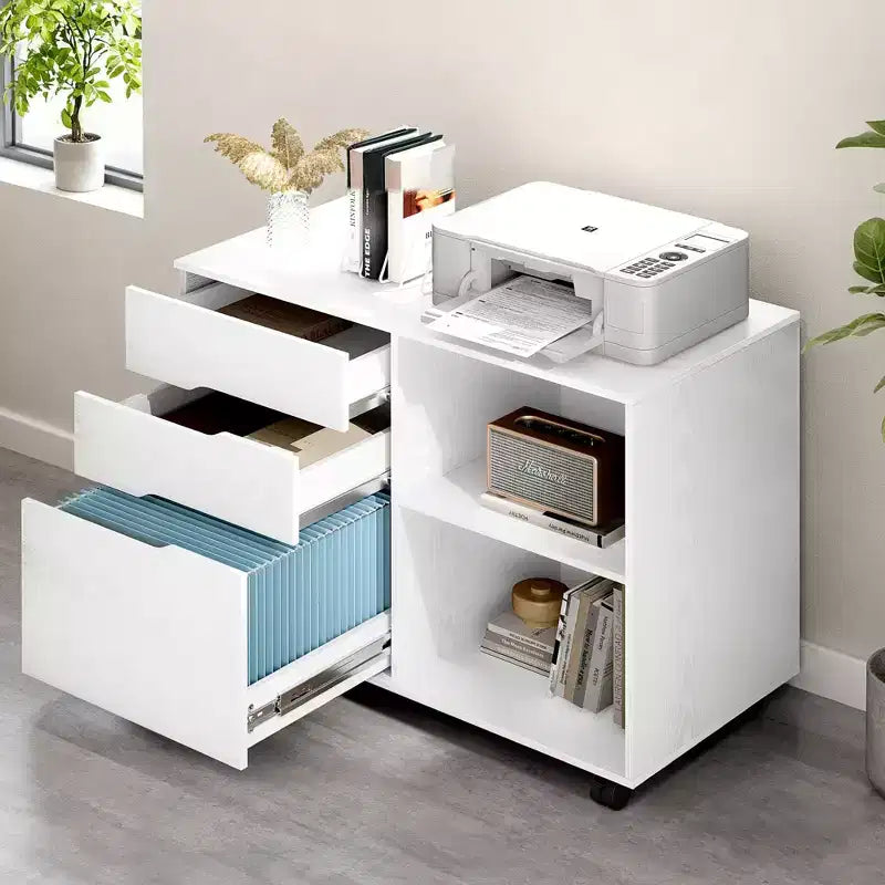 JIONJOY Classeur mobile verrouillable à 3 tiroirs de 79,5 cm de large - Rangement de documents A4, meuble roulant sous bureau avec gestion des câbles pour bureau à domicile