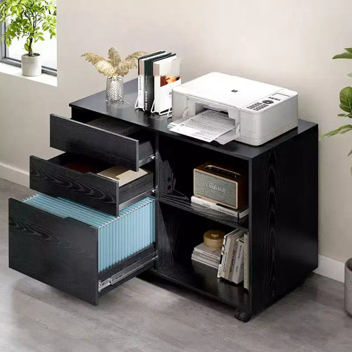 JIONJOY Classeur mobile verrouillable à 3 tiroirs de 79,5 cm de large - Rangement de documents A4, meuble roulant sous bureau avec gestion des câbles pour bureau à domicile