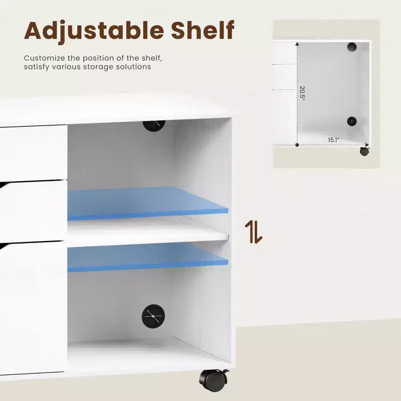JIONJOY Classeur mobile verrouillable à 3 tiroirs de 79,5 cm de large - Rangement de documents A4, meuble roulant sous bureau avec gestion des câbles pour bureau à domicile