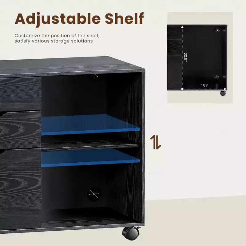 JIONJOY Classeur mobile verrouillable à 3 tiroirs de 79,5 cm de large - Rangement de documents A4, meuble roulant sous bureau avec gestion des câbles pour bureau à domicile