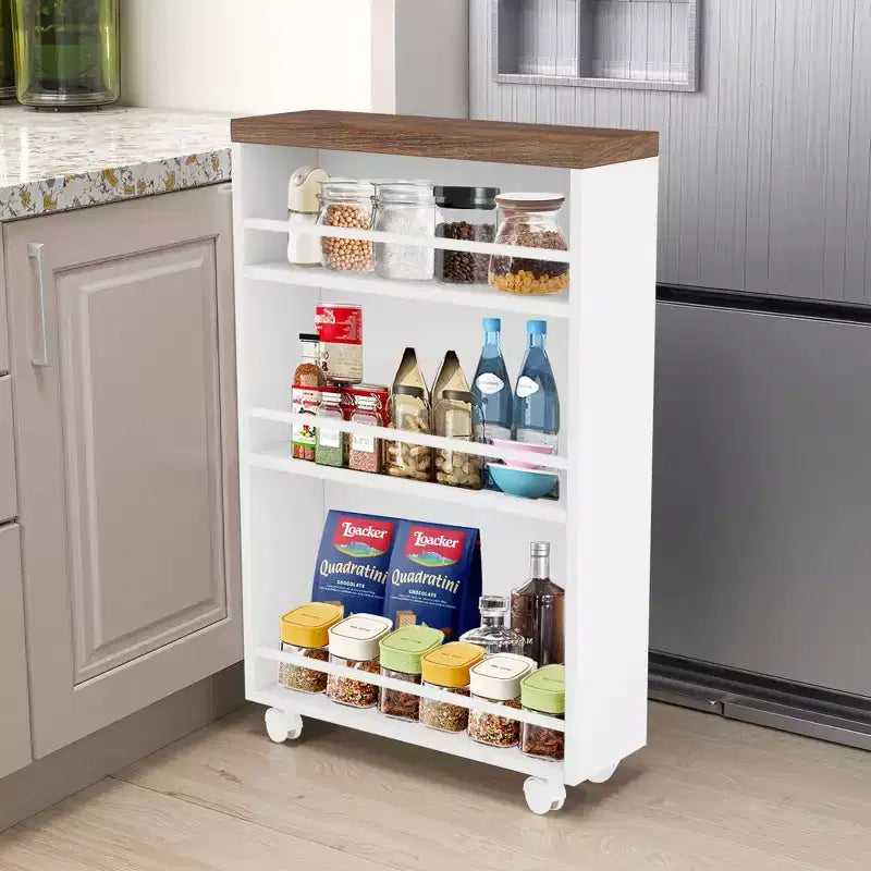 MAYEERTY Slim Space-Saving Storage Cart, 3-Tier Narrow Rolling Organizer for Kitchen & Bathroom