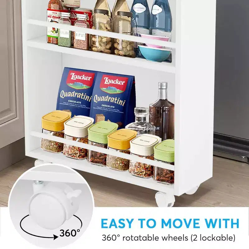 MAYEERTY Chariot de rangement mince et peu encombrant, organiseur roulant étroit à 3 niveaux pour cuisine et salle de bain