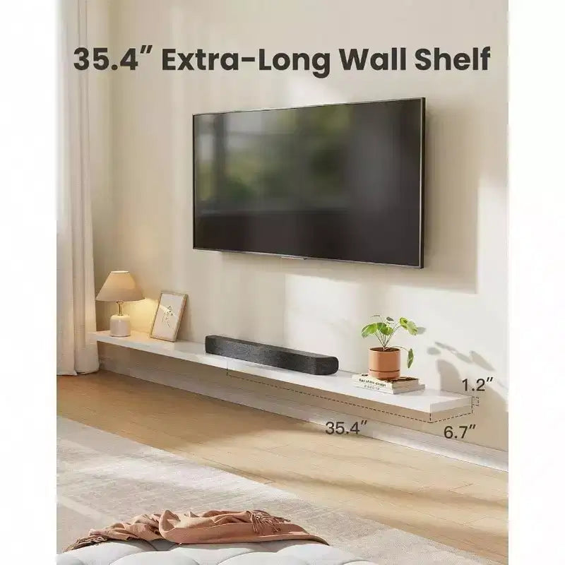 Ensemble de 3 étagères murales flottantes blanches de 90 cm de long pour salle de bain, salon, chambre, cuisine, décoration murale avec supports