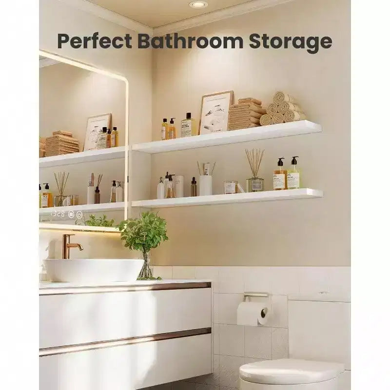 Ensemble de 3 étagères murales flottantes blanches de 90 cm de long pour salle de bain, salon, chambre, cuisine, décoration murale avec supports