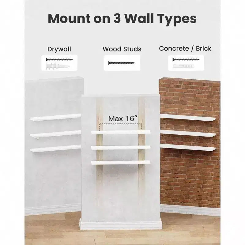 Ensemble de 3 étagères murales flottantes blanches de 90 cm de long pour salle de bain, salon, chambre, cuisine, décoration murale avec supports