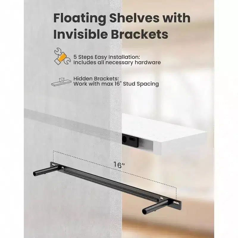 Ensemble de 3 étagères murales flottantes blanches de 90 cm de long pour salle de bain, salon, chambre, cuisine, décoration murale avec supports