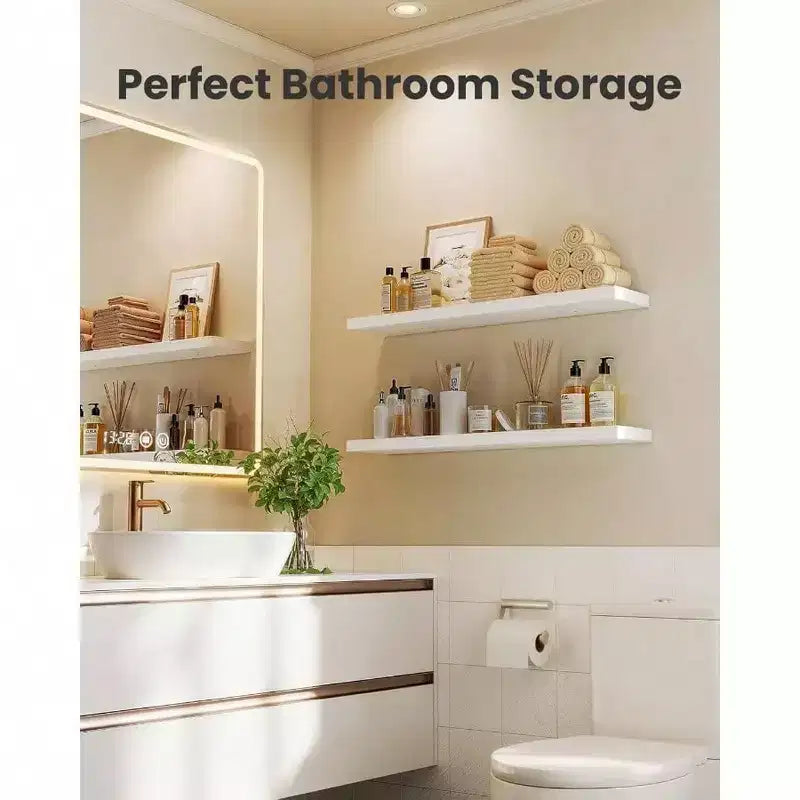 Ensemble de 3 étagères murales flottantes blanches de 60 cm de long pour salle de bain, salon, chambre à coucher, cuisine, décoration murale avec supports
