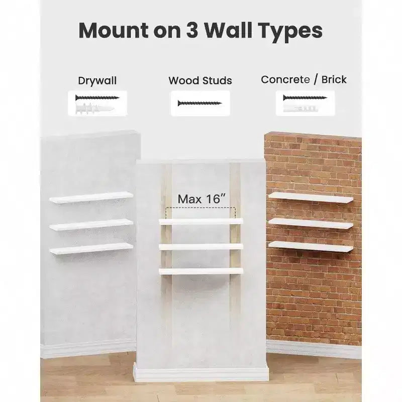 Ensemble de 3 étagères murales flottantes blanches de 60 cm de long pour salle de bain, salon, chambre à coucher, cuisine, décoration murale avec supports
