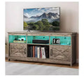 Farmhouse TV Stand for 65 Inch TVs, LED Entertainment Center with Cabinets, Power Outlet, Media Console for Living Room,Washed Grey
