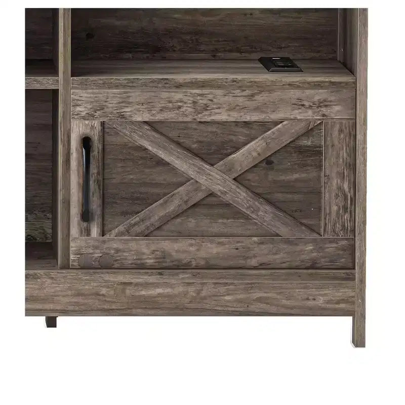Meuble TV de ferme pour téléviseurs de 65 pouces, meuble TV LED avec armoires, prise de courant, console multimédia pour salon, gris délavé