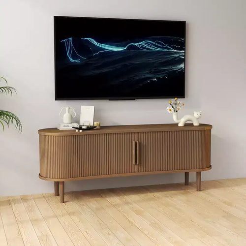 AEELLEEA TV Stand MDF Mid Century Modern Media Console Table Entertainment Center with Storage Handle Door for Living Room Office Walnut