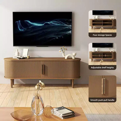 Meuble TV AEELLEEA, en MDF, console multimédia, meuble TV de style moderne du milieu du siècle avec rangement et portes à poignées pour salon, bureau, (Noyer)