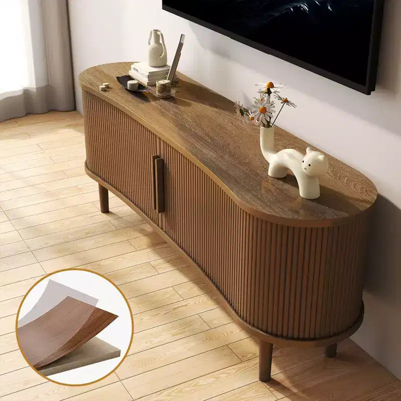 Meuble TV AEELLEEA, en MDF, console multimédia, meuble TV de style moderne du milieu du siècle avec rangement et portes à poignées pour salon, bureau, (Noyer)
