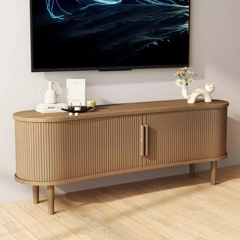 Meuble TV AEELLEEA, en MDF, console multimédia, meuble TV de style moderne du milieu du siècle avec rangement et portes à poignées pour salon, bureau, (Noyer)